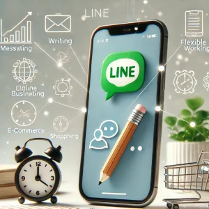  LINEアプリを使った副業のメリットを象徴するスマートフォンとアイコン