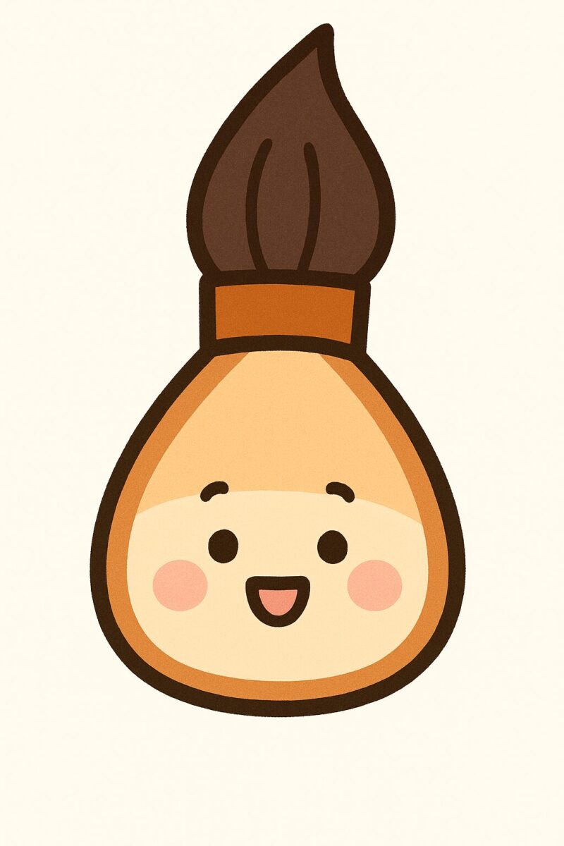 笑顔で手を振るかわいい筆のキャラクターのイラスト