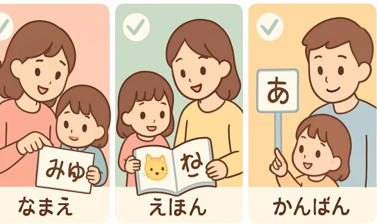 5歳児のひらがな理解度を確認するチェックリスト形式の図