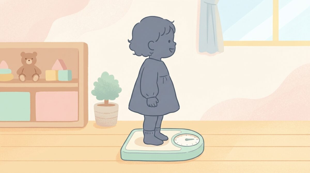 抱っこ紐の耐荷重と子どもの体重をイメージした体重計のイラスト
