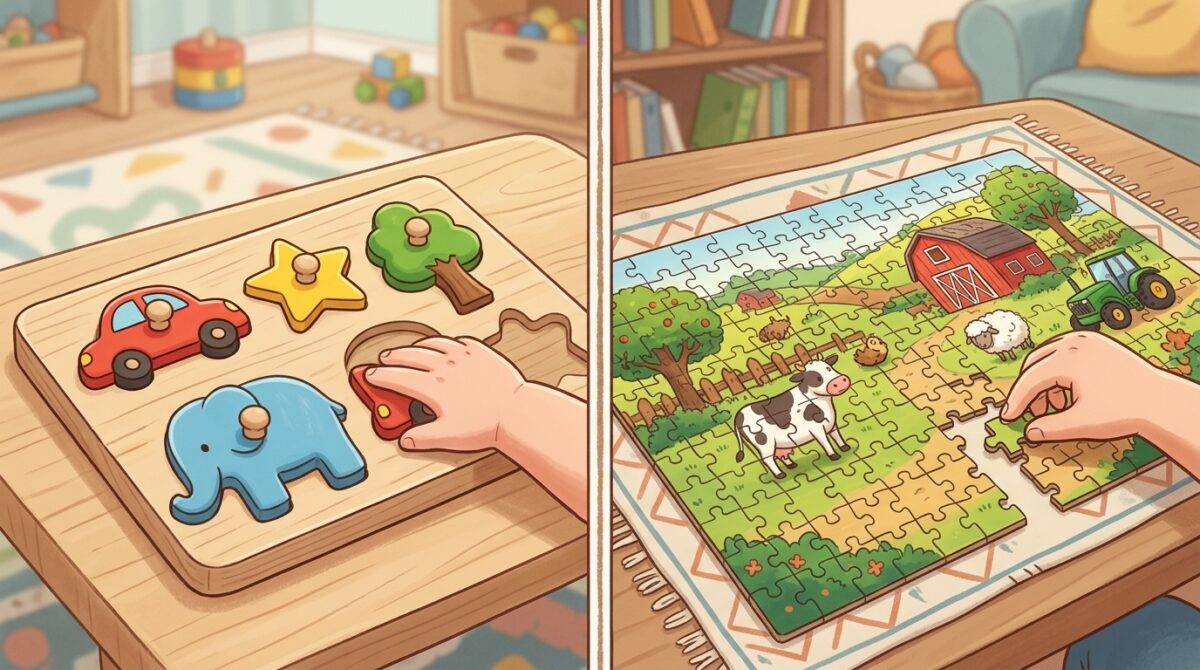 板パズルとジグソーパズルの違いを示すイラスト
